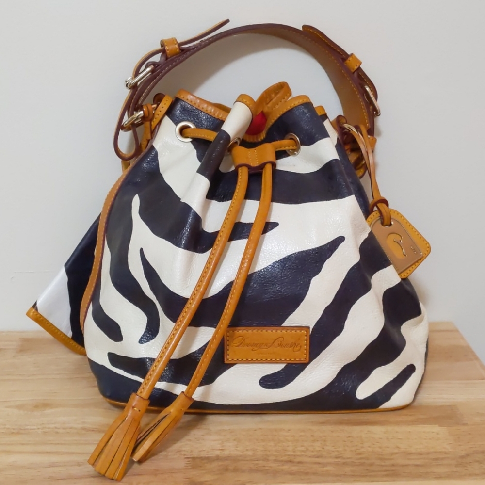 Dooney & Bourke zebra drawstring leather handbag
